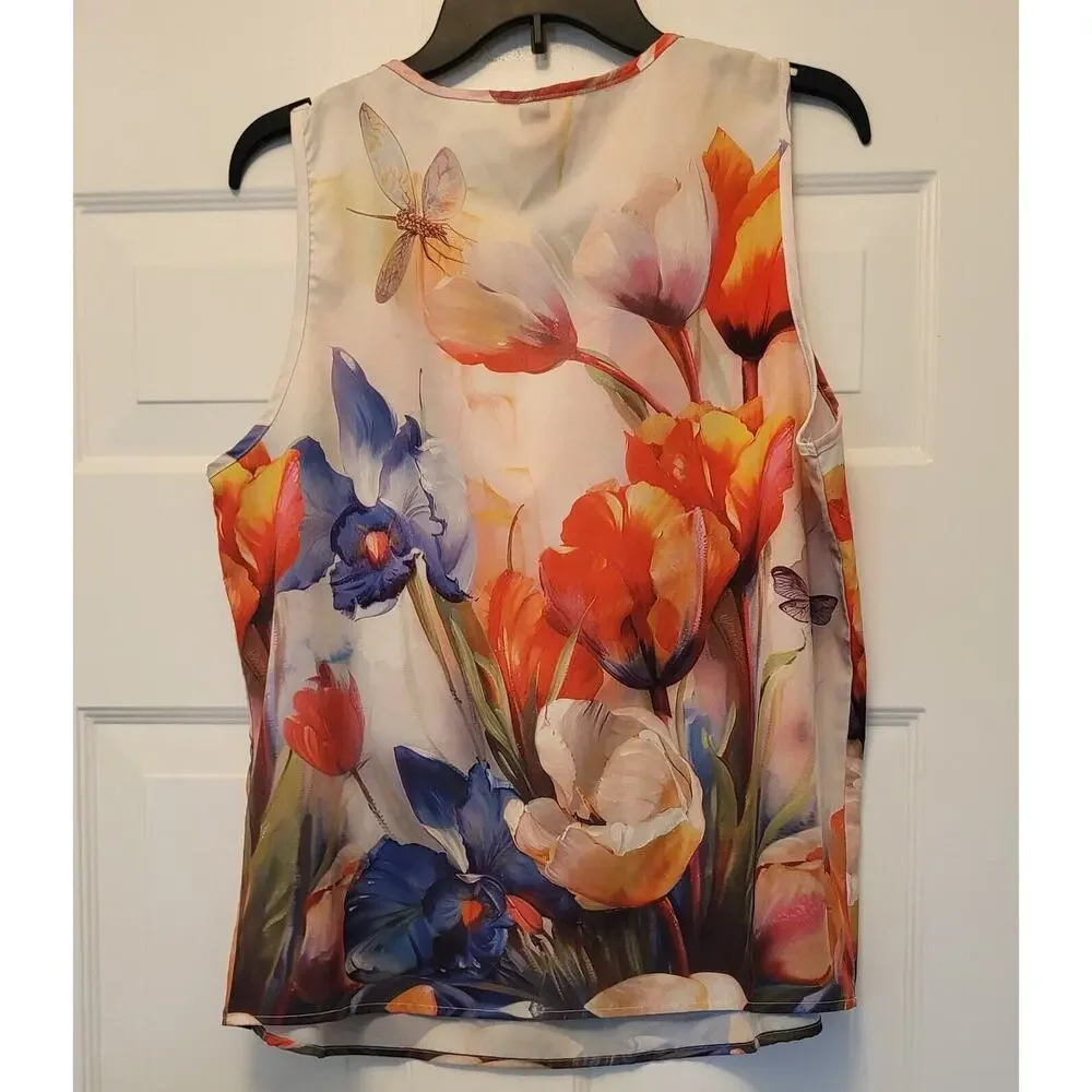 SHEIN Women’s Sz XL V Neck Blouse Top With Red & Purple Flowers - Picture 2 of 10